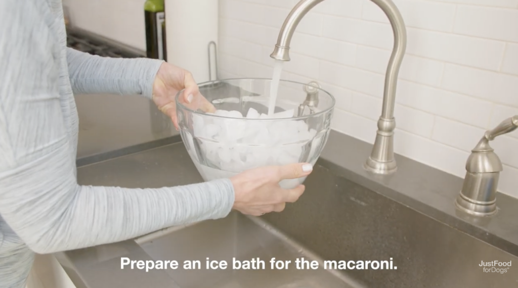 woman preparing ice bath for macaroni